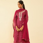 Ethnic Motifs Printed Sequined & Gotta Patti Unstitched Dress Material