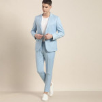 Men Blue Solid Slim Fit Single-Breasted 2-Piece Suit