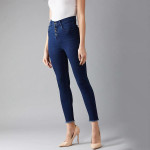 Women Navy Blue Skinny Fit High-Rise Clean Look Stretchable Cropped Jeans